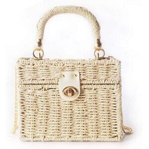 Handwoven Rattan Vintage Purse Bag Natural Chic Casual Beach Tote Brown